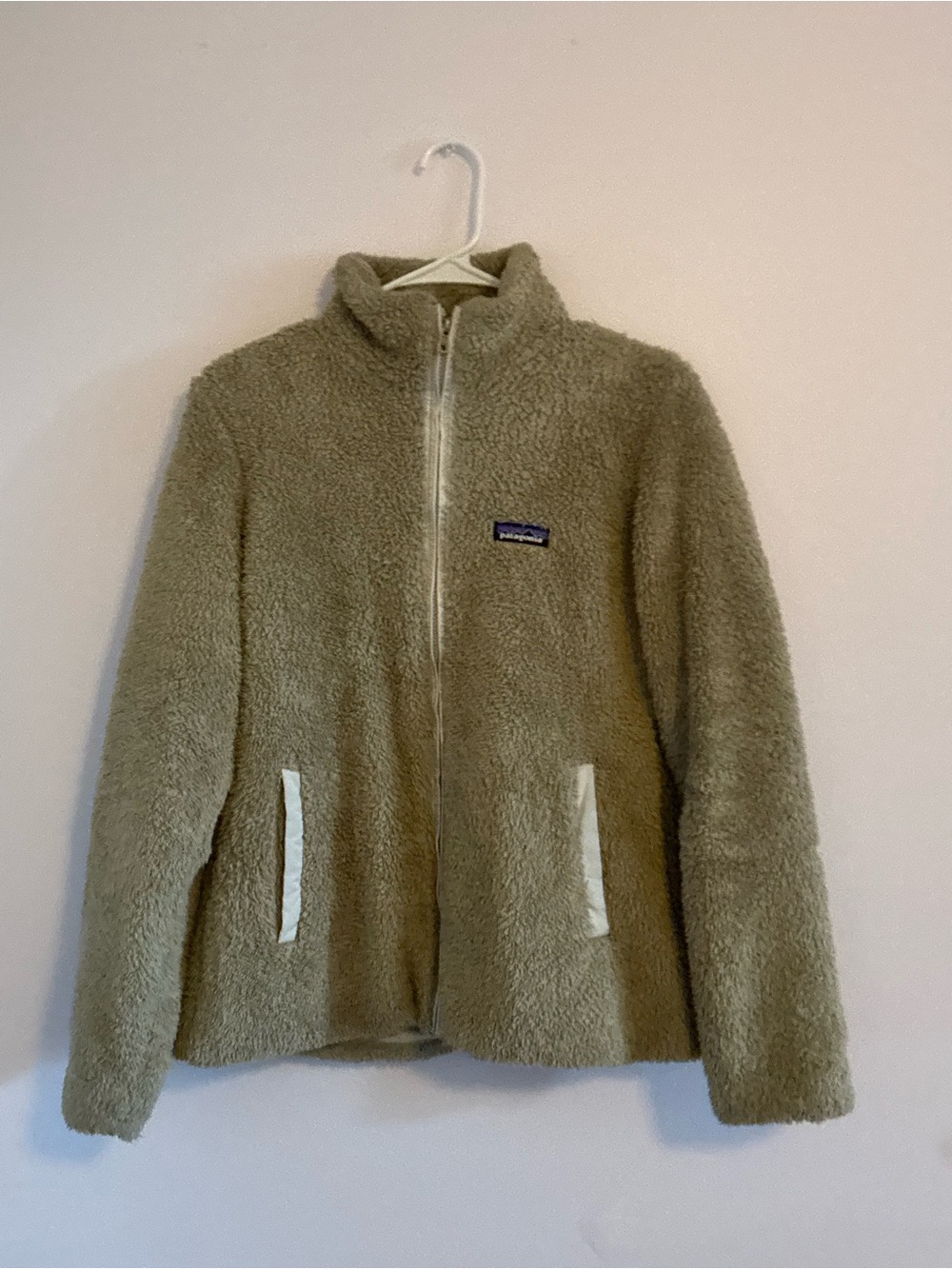 Patagonia Olive Teddy Fleece Jacket with Cream Trim